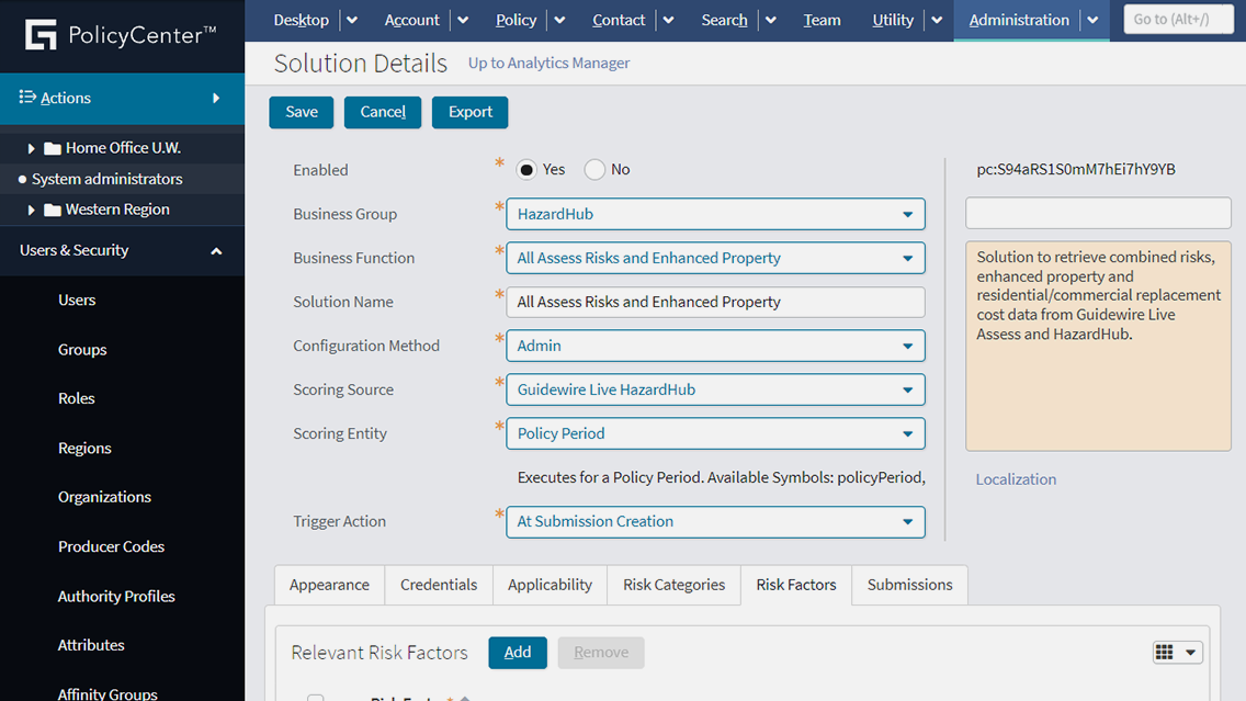 PolicyCenter portal - Solution Details screen