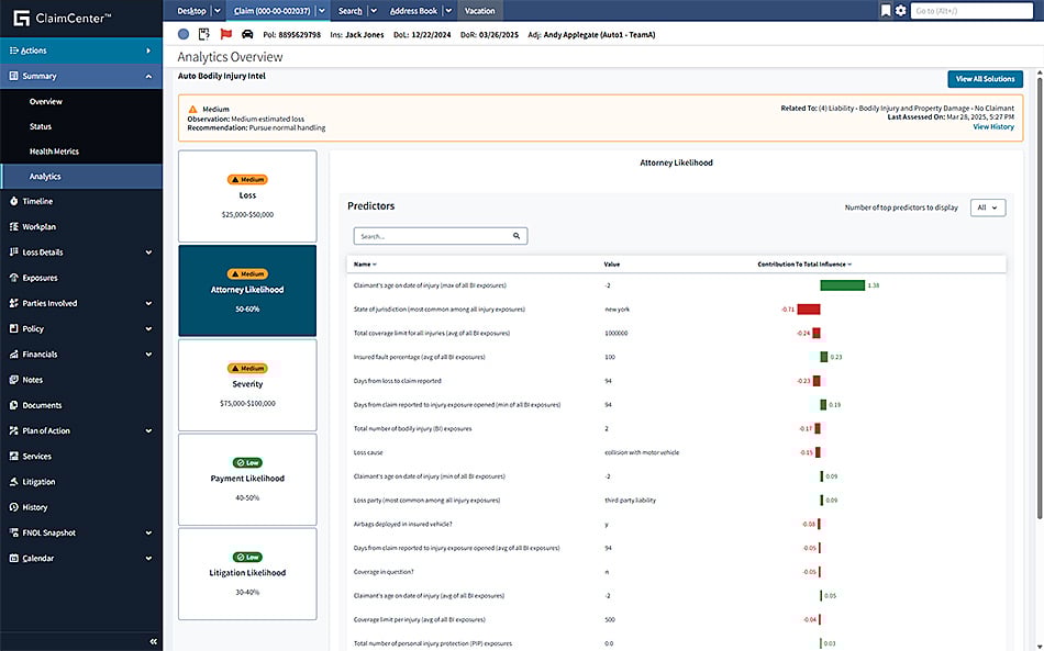 ClaimCenter screenshot - Analytics Overview
