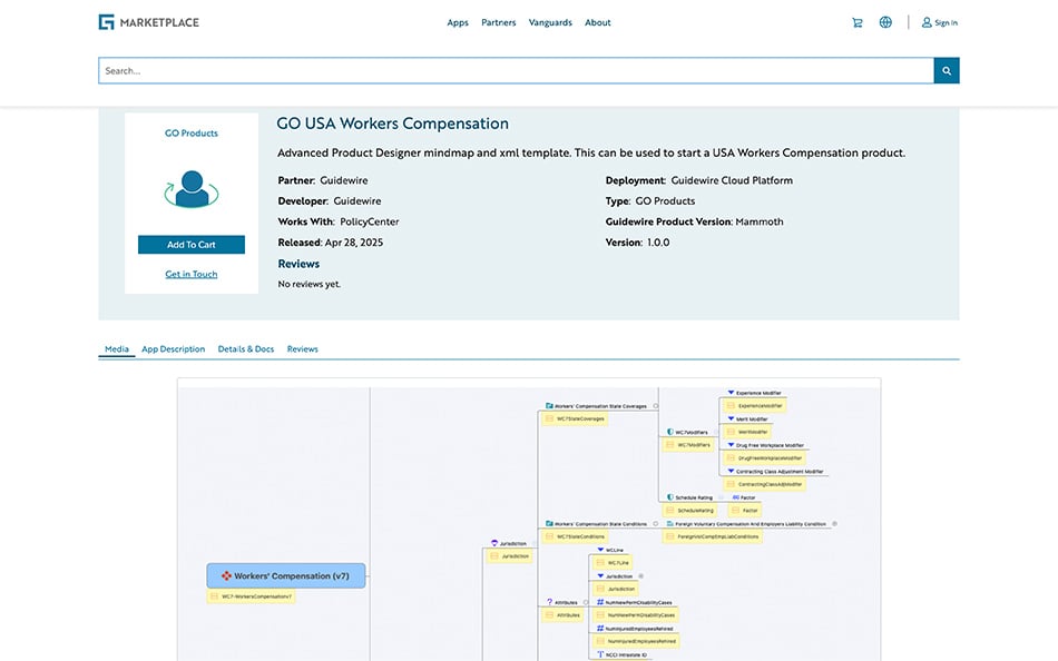 Guidewire Marketplace screen - GO USA Workers Compensation