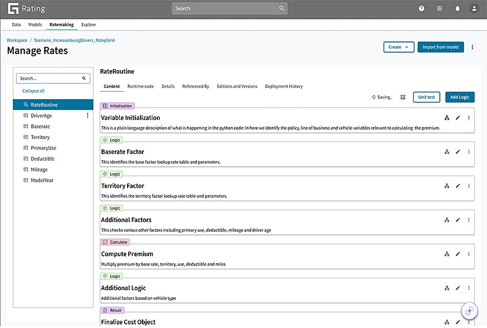 Rating screen - Manage Rates
