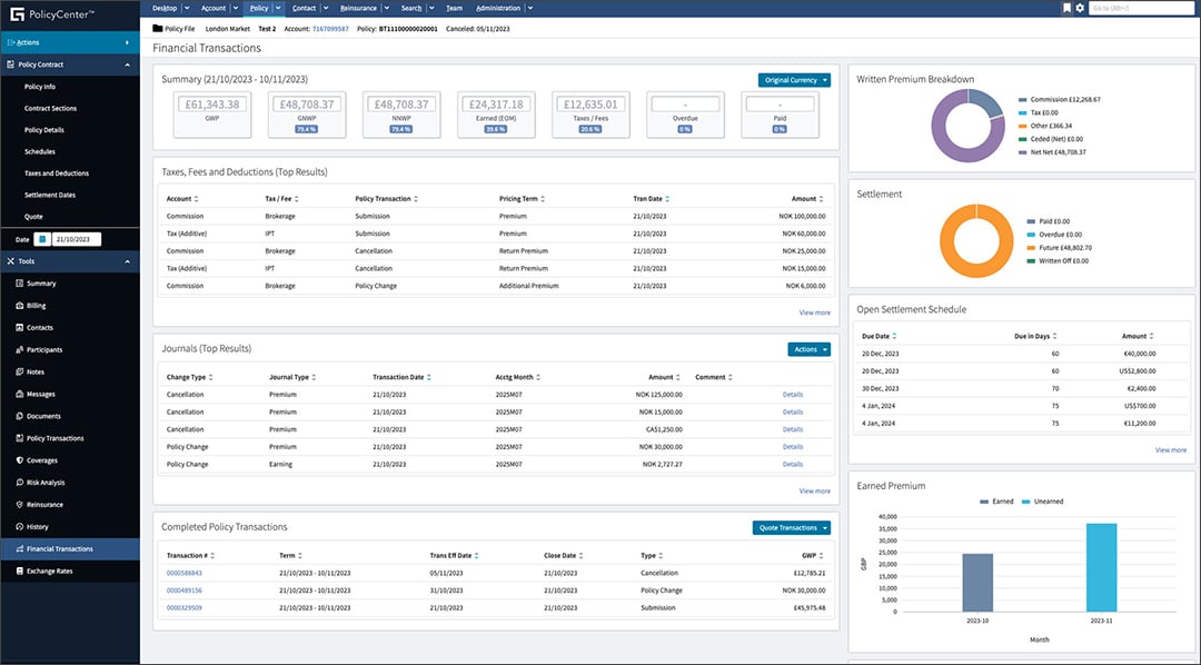 screen - PolicyCenter - financial transactions