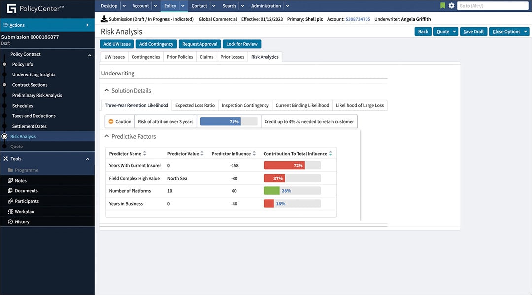 screen - PolicyCenter - Risk Analysis