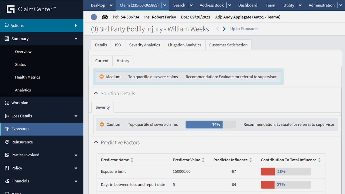 ClaimCenter portal - exposures screen