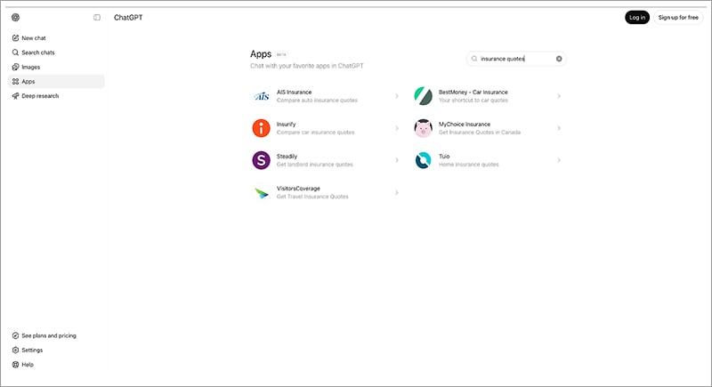 chatgpt dashboard - Apps