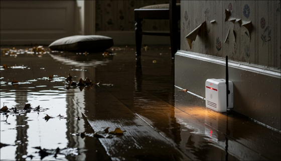 flooded room with monitor