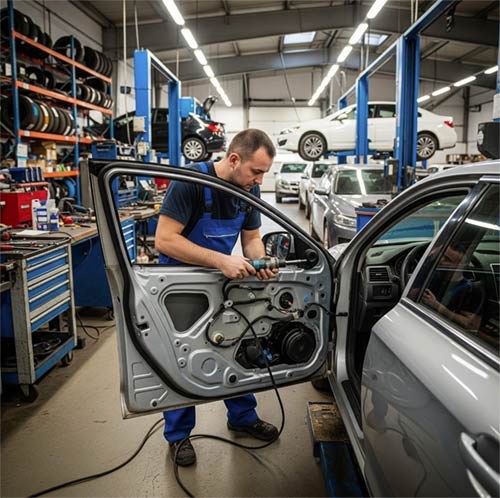 Man working on auto assembly line