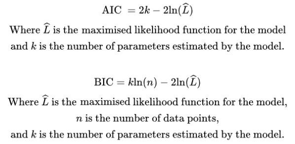 AIC and BIC formulas