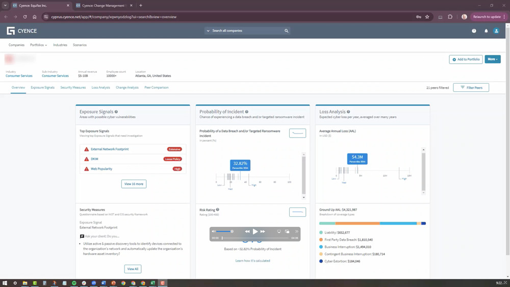 Cyence console Overview screenshot