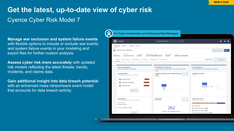 Cyence Risk Model 7 screen on laptop and support text