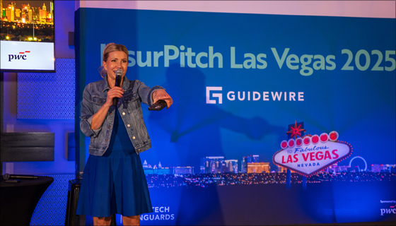 Laura Drabik on stage at InsurPitch Las Vegas 2025
