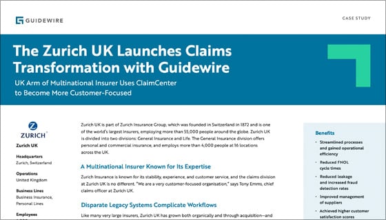 case study cover - The Zurich UK Launches Claims Transformation with Guidewire