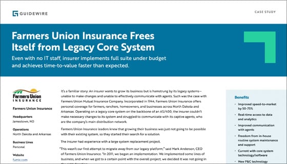 case study title: Farmers Union Insurance frees itself from legacy core system