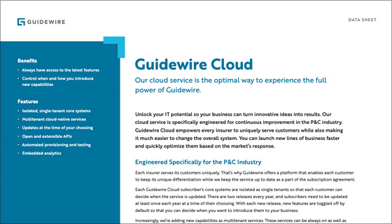 cover - Guidewire Cloud data sheet