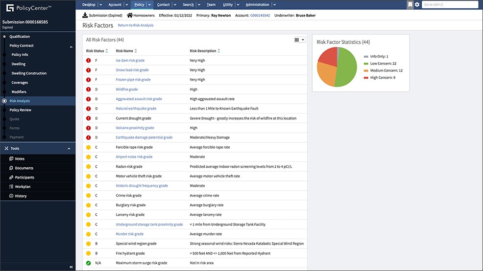 screen - PolicyCenter Risk Analysis Risk Factors