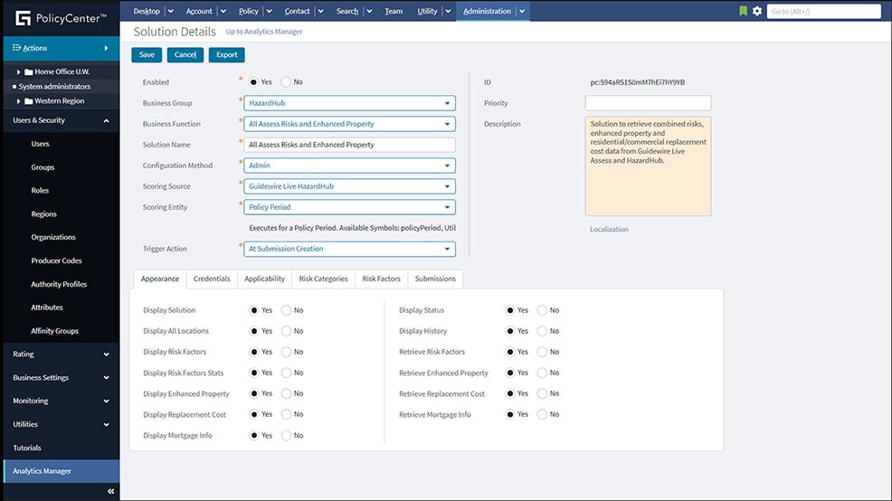 screen - PolicyCenter Solution Details