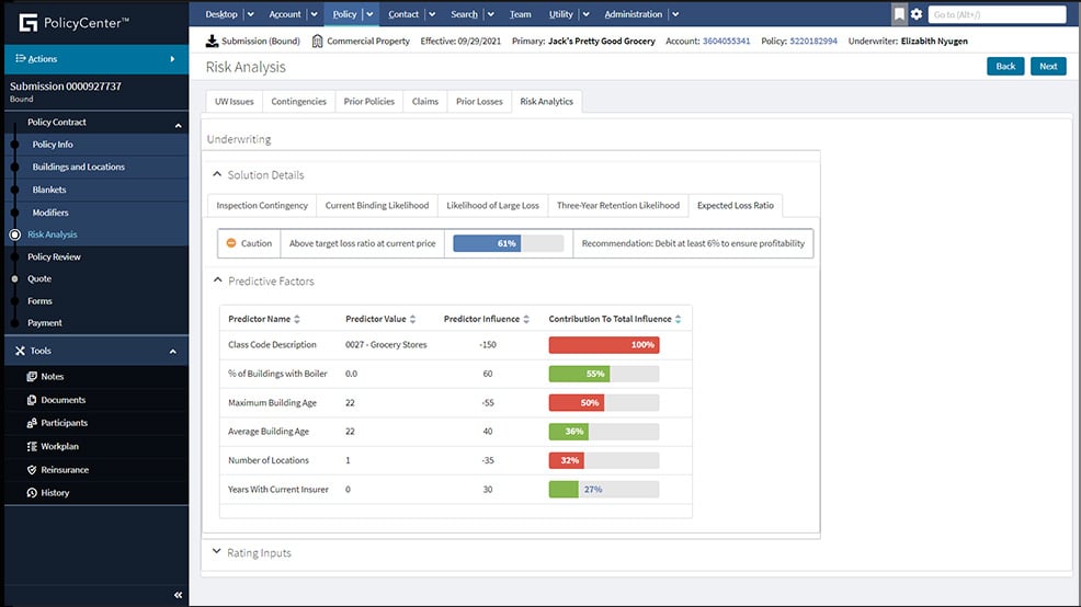 screen - PolicyCenter Risk Analytics Underwriting