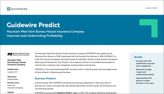 cover - Guidewire Predict - Mountain West Farm Bureau Mutual Insurance Company Improves Auto Underwriting Profitability