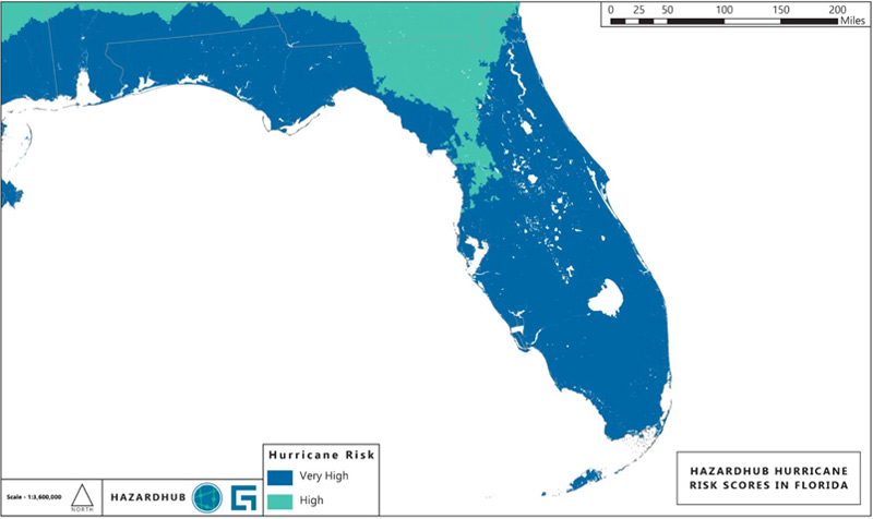 Florida Hurricane Risk Map based on the Guidewire HazardHub Hurricane Risk Model