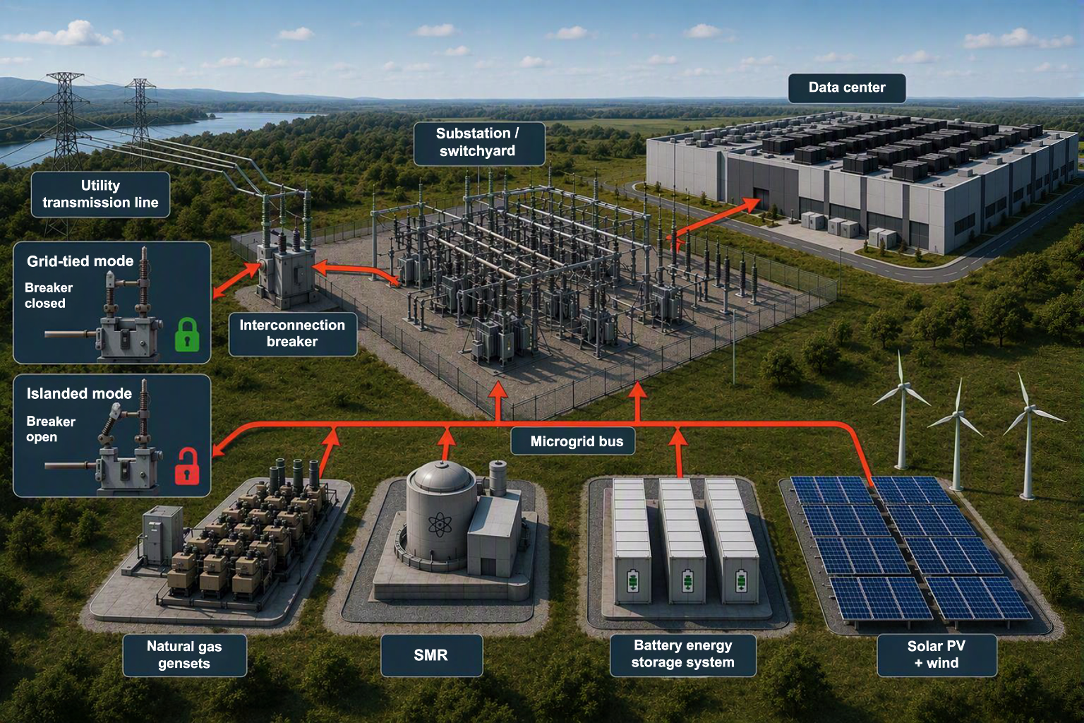 microgrids powering data center with mockup
