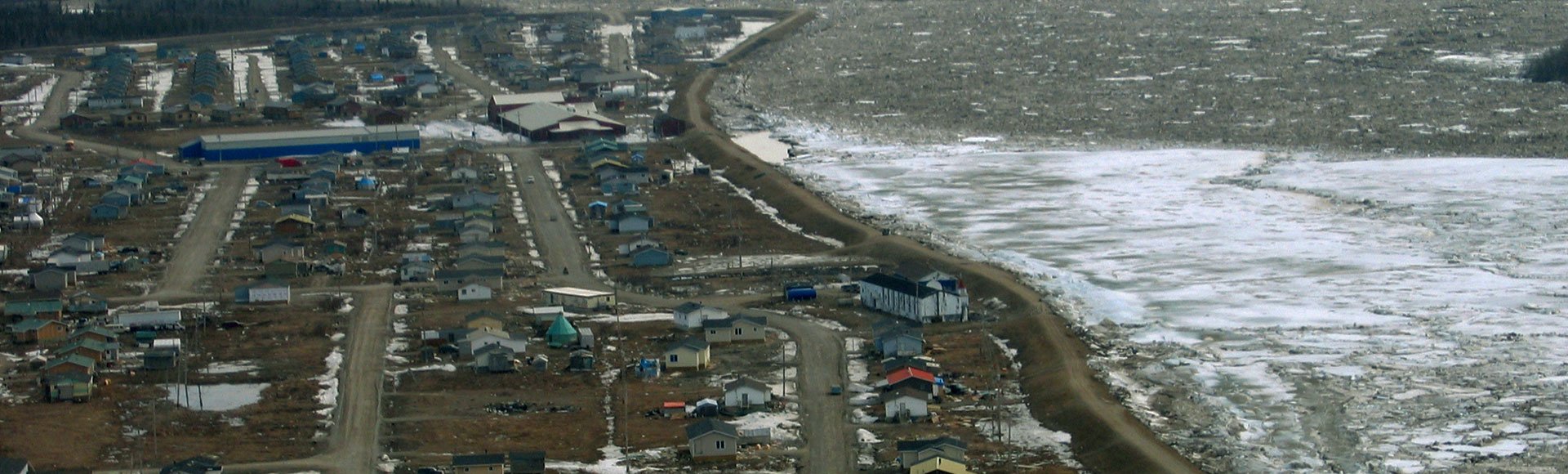 A stabilizing berm holds off ice and water from overflowing into the Kashechewan First Nation