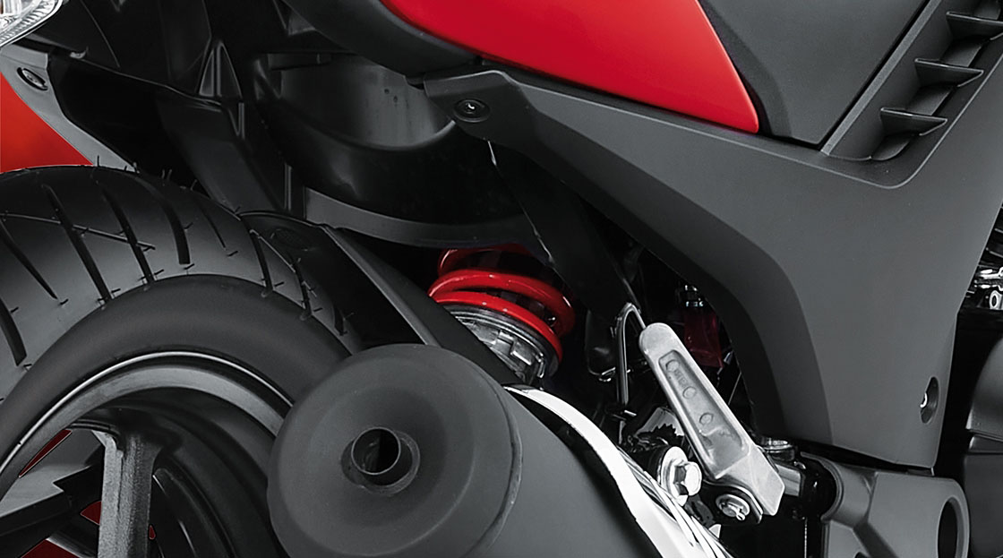 Honda SP160 – Rear Monoshock Suspension — Offers superior riding comfort and excellent stability.