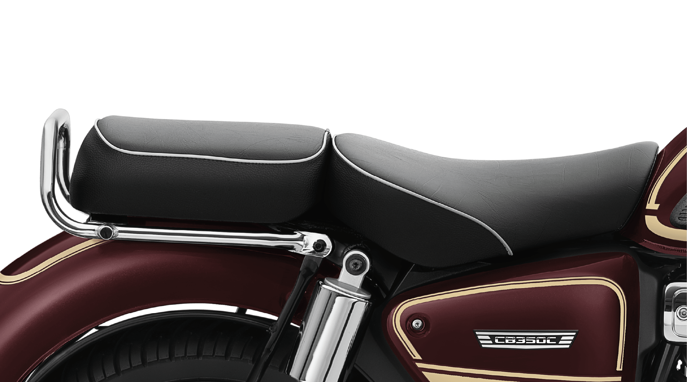 Honda CB350C – Split Seat — Ensures superior comfort for both rider and pillion on long journeys.