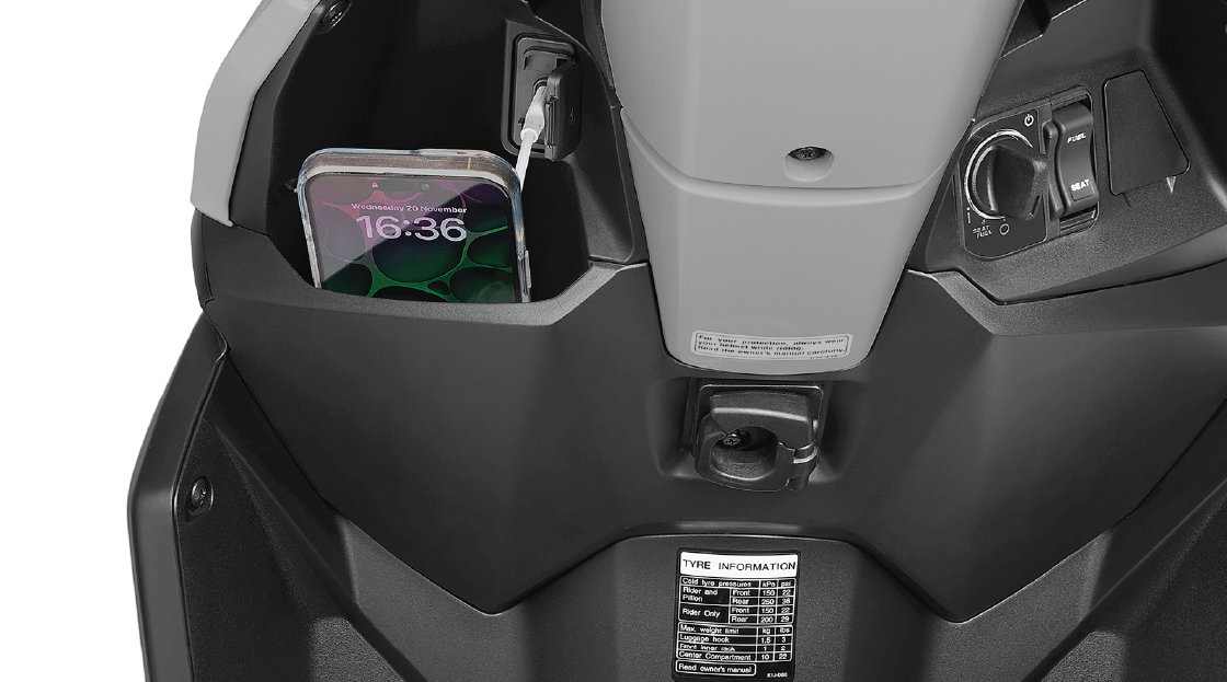 Honda Dio 125 – Front Pocket — Convenient storage for smaller items.