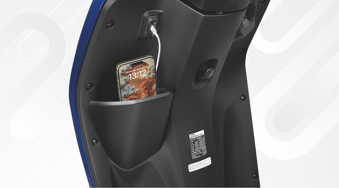 Honda Activa – Open Glove Box with 15W USB-C Port — Charge devices on the go while keeping essentials handy.