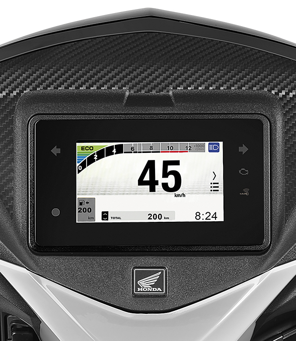 Honda Dio 125 – TFT Screen Display — The advanced TFT meter delivers crisp visuals and clear ride information at a glance