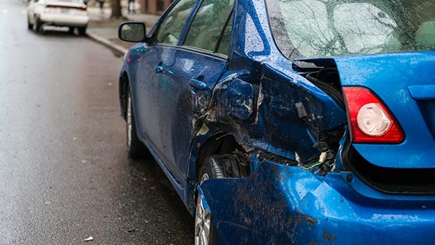Damaged back end of car