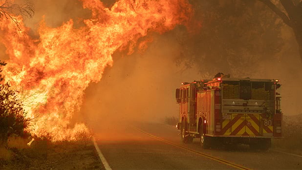 Firetruck near a wildfire