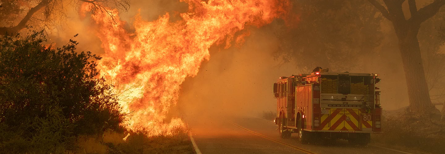 Firetruck near a wildfire