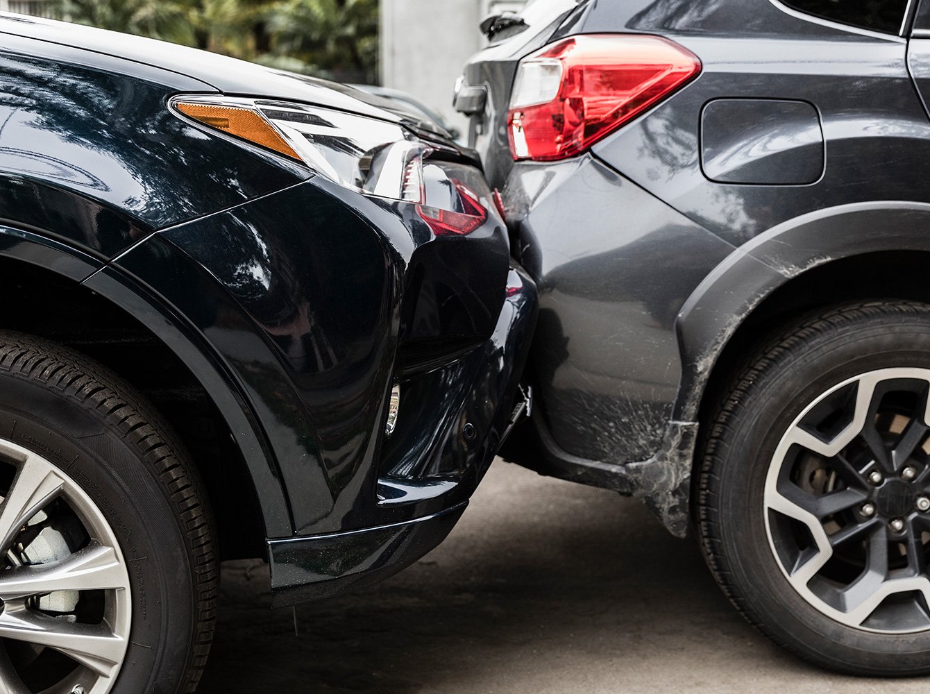 a car being rear ended by another car