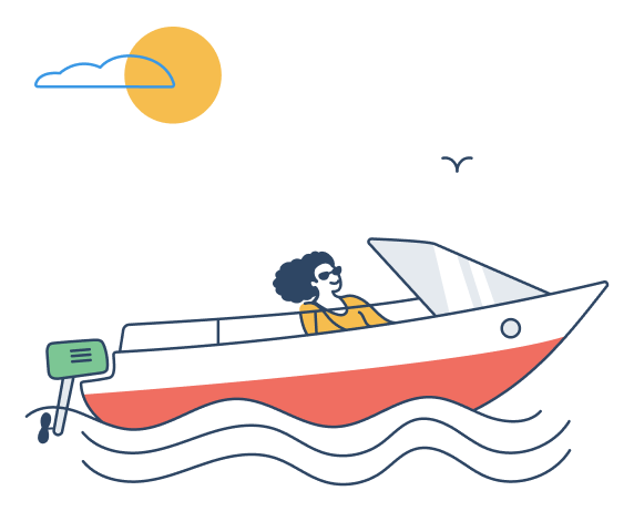 A women driving a speed boat.