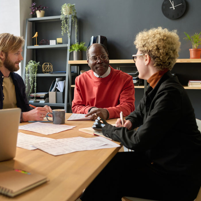 A business meeting in a modern office