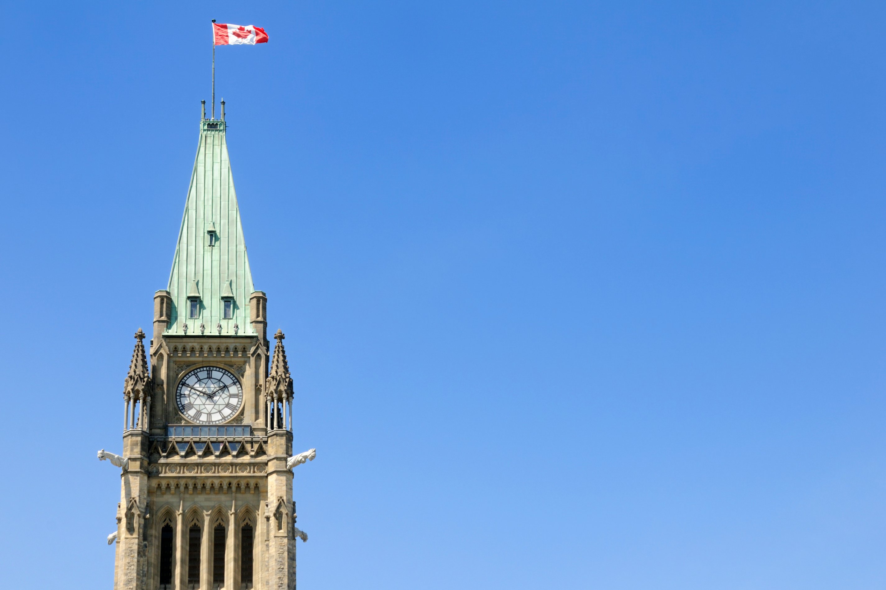 Sky view of spire at Canadian parliament building
