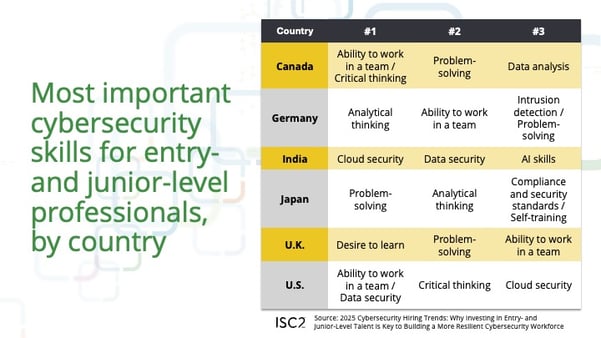 Most important cybersecurity skills for entry- and junior-level professionals