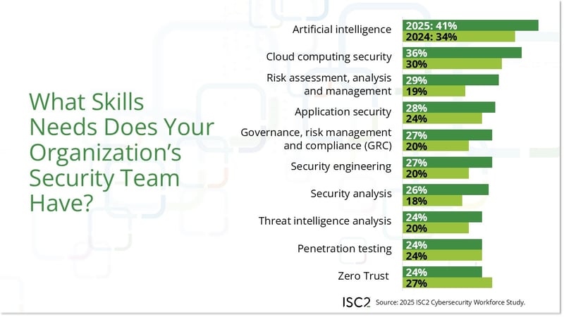 You indicated that your organization's security team has one or more skills needs. In what areas are these skills needs?