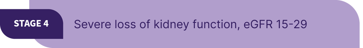 Severe loss of kidney function, eGFR 15-29