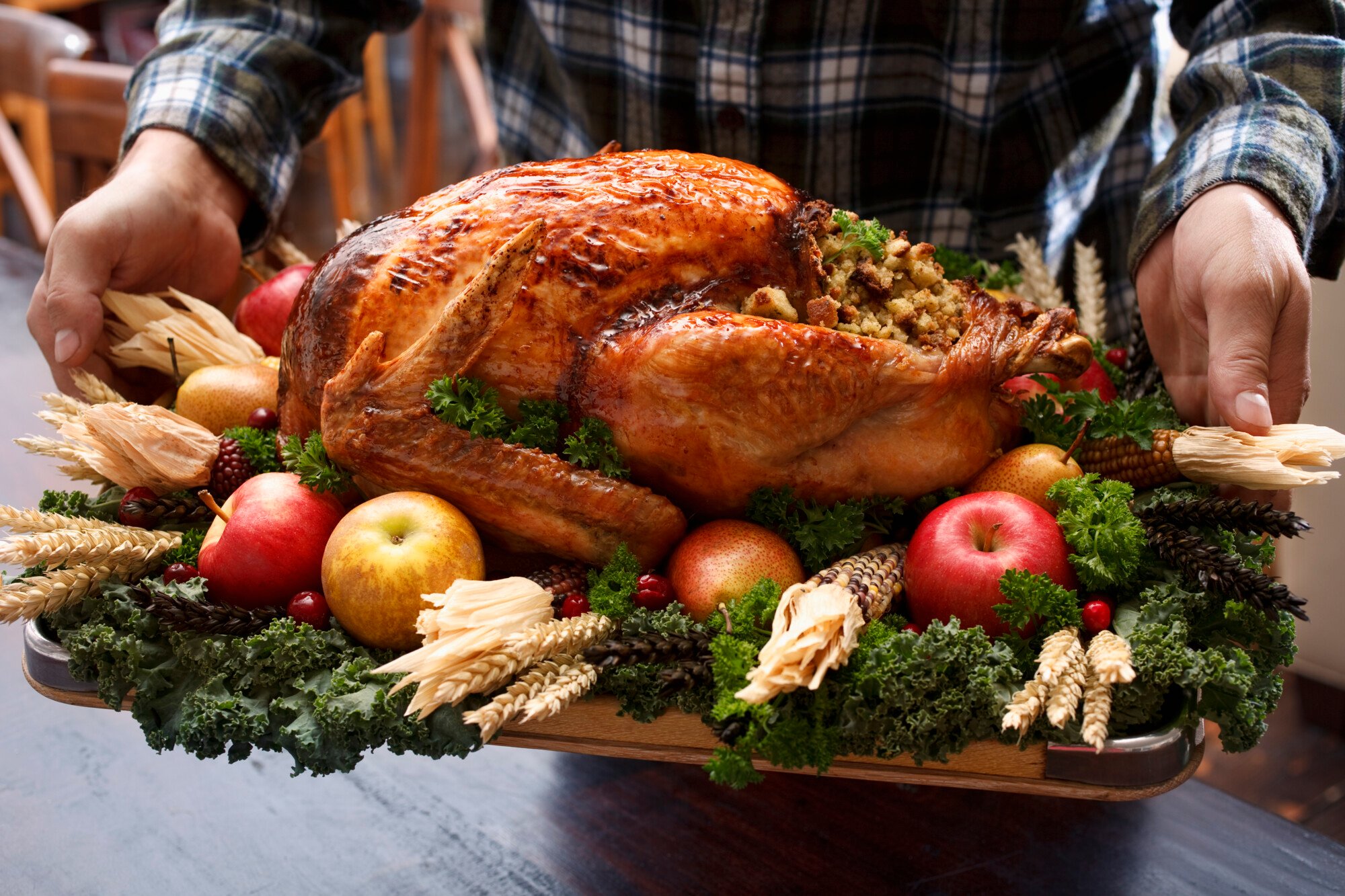 Turkey being served on a platter