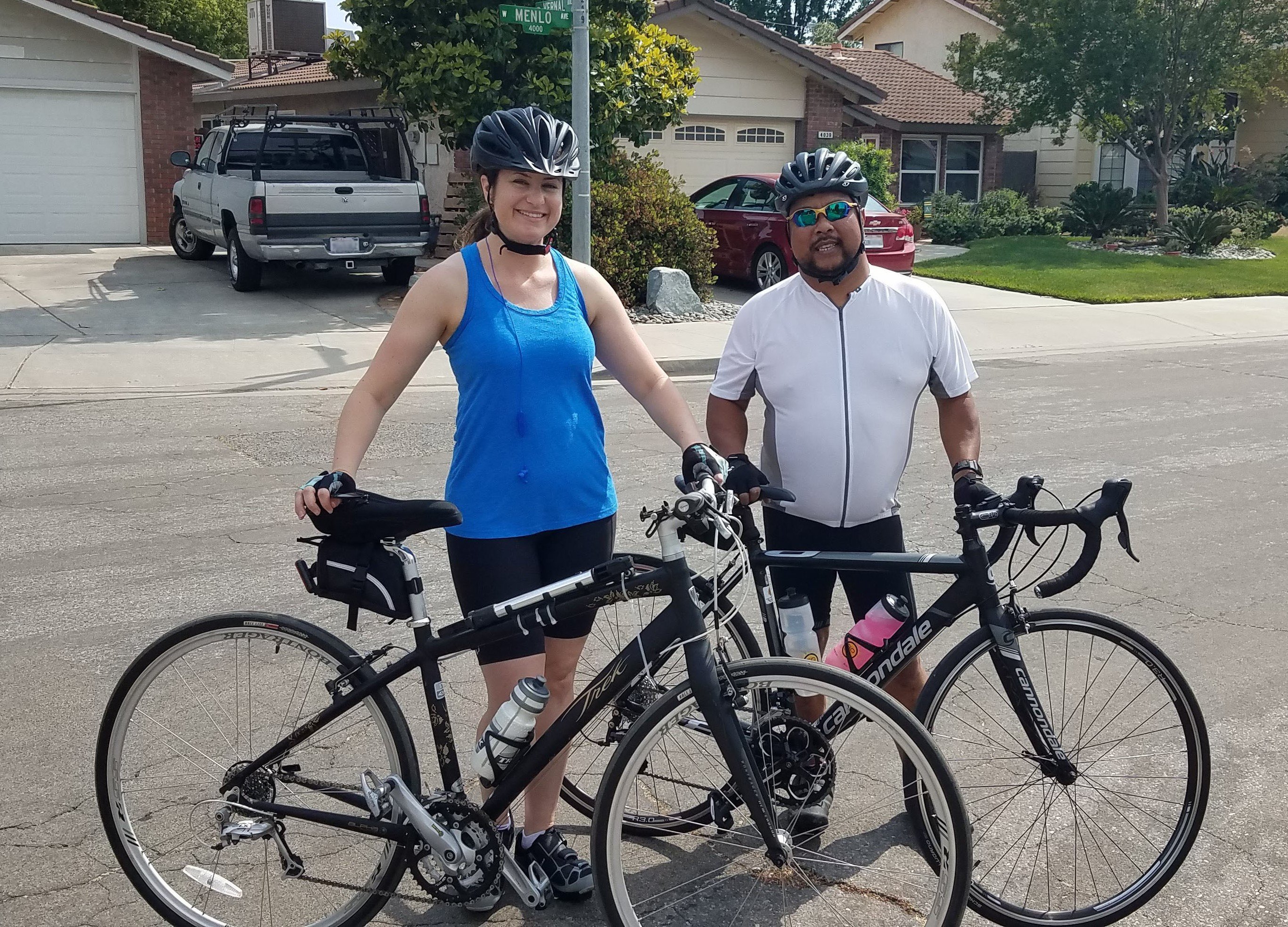 Sandy and Frank cycling