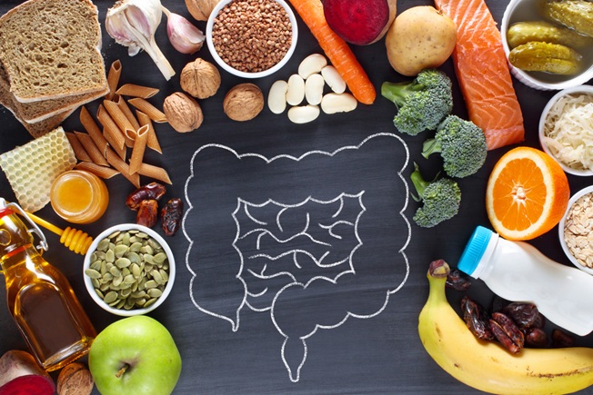 A photo of different healthy food items for gut health