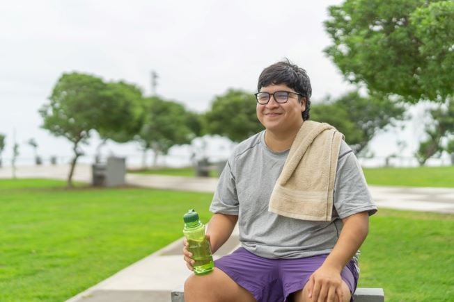 Man in park getting exercise