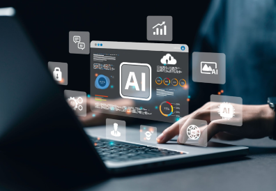Artificial intelligence person typing concept