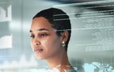 Woman touching screen rendering