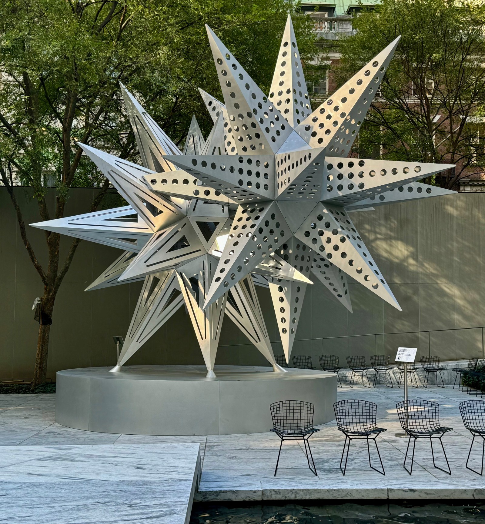Frank Stella, Hanoi Star, 2024, at The Museum of Modern Art’s Abby Aldrich Rockefeller Sculpture Garden.