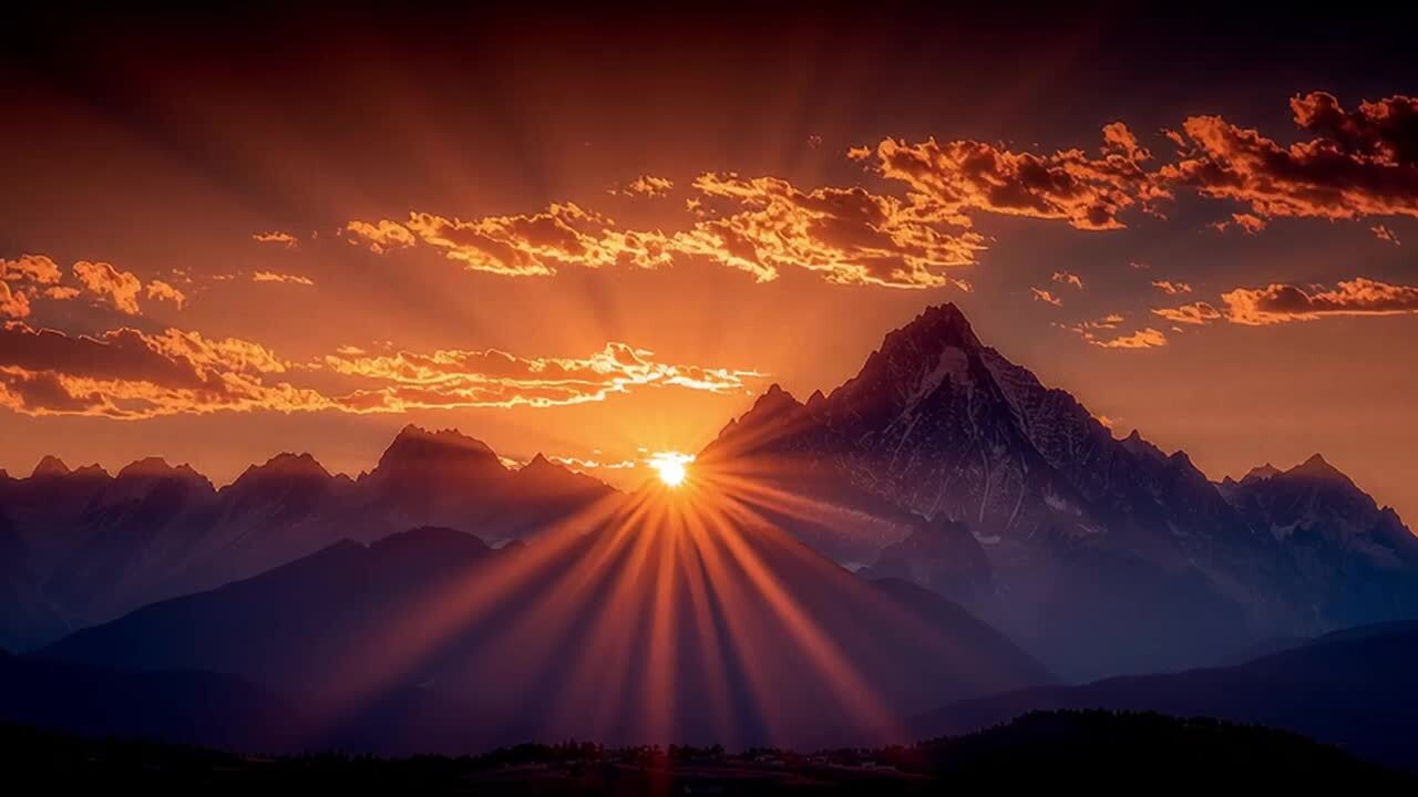 Sun rising over mountains
