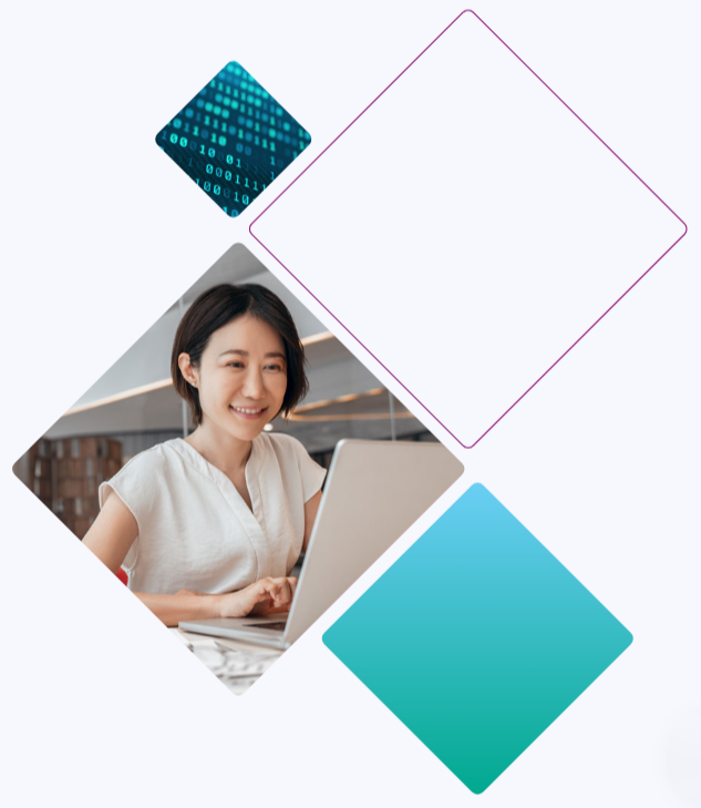 Woman working on laptop in diamond configuration