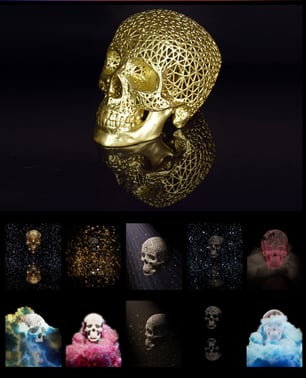 Amy Karle artwork. Top: The Incorruptible Body 3D Skull. Bottom: The Skull Collection