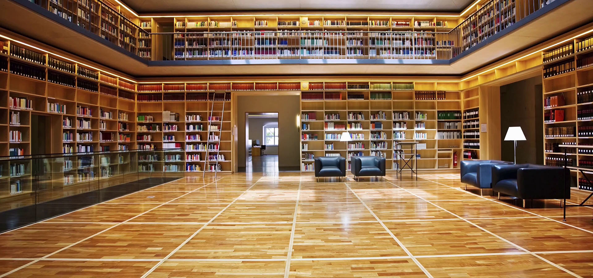 panoramic view of an antique library